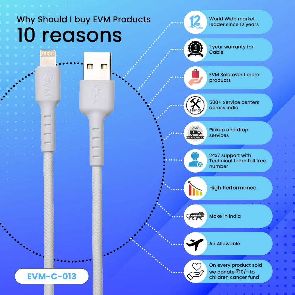 EVM USB To Iphone Lightning Charge & Sync Cable EVM-C-013-W view 8